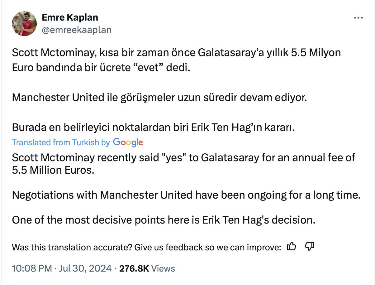 ** McTominay Galatasaray Transferi: Anlaşma Sağlandı